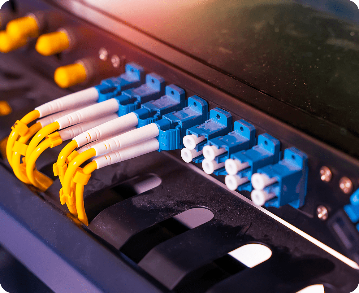 Fiber optic cables in server rack