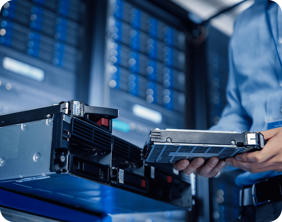 IT professional with server equipment