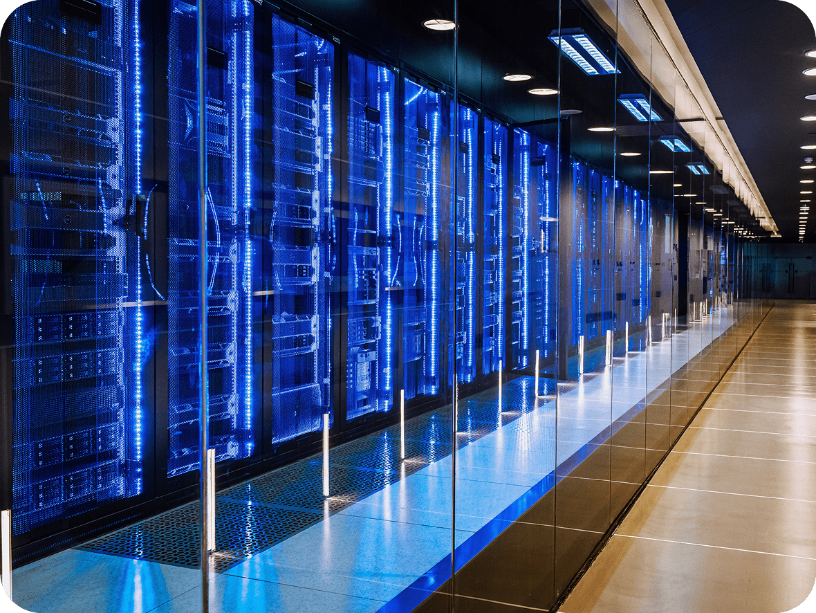 Modern data center with servers